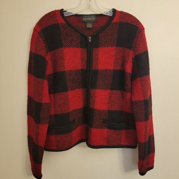 Vintage 100% Wool Buffalo Check Plaid Requirements Zip-up Long Sleeve Cardigan - Picture 7 of 10